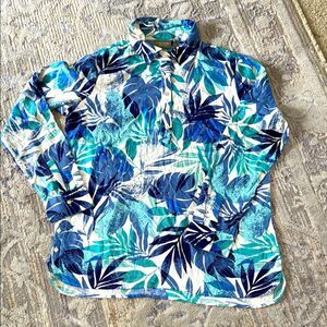 WOMENS Tropical Leaf Print half Button-Up Shirt S NWOT